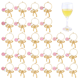 26подвески для бокалов из эмали из сплава, с подвесками в виде бокала вина из АБС-пластика и латуни, бант с буквой a~z