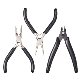 3Pcs 3 Styles Carbon Steel Jewelry Pliers Sets, Including Round Nose Pliers, Needle Nose Pliers, Wire Cutters