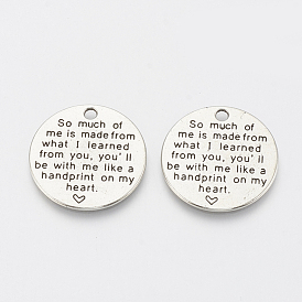Tibetan Style Alloy Quote Pendants for Teachers' Day, Cadmium Free & Lead Free, Flat Round with Word