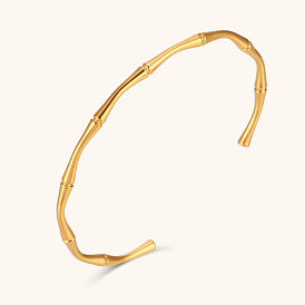 Minimalist Gold Plated Bamboo Joint Bangle Bracelet - Unique Stainless Steel Fashion Accessory