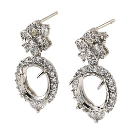 Rack Plating Brass with Cubic Zirconia Stud Earrings Finding, Lead Free & Cadmium Free, Flower