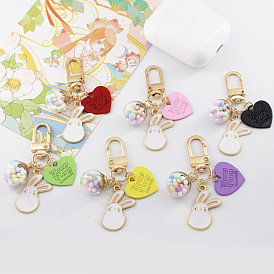 Cartoon Cute Rabbit Glass Ball Love Keychain Airpods Alloy Pendant Bag Accessories Best Honey Couple