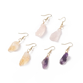 Natural Gemstone Irregular Nuggets Dangle Earrings, Gold Plated Brass Jewelry for Women