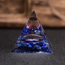 Orgonite Pyramid Resin Energy Generators, Reiki Natural Lapis Lazuli Chips Inside for Home Office Desk Decoration