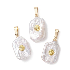 Натуральный жемчуг барокко подвески с жемчугом кеши, прямоугольные подвески с ломтиками металлической раковины, цветочный белый