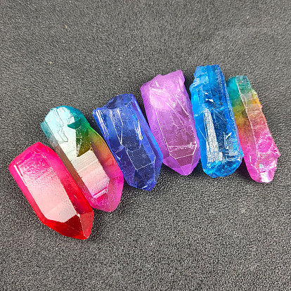 Natural raw stone crystal column irregular electroplated crystal colorful hexagonal prism ornaments diy accessories