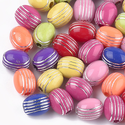 Plating Acrylic Beads, Metal Enlaced, Oval