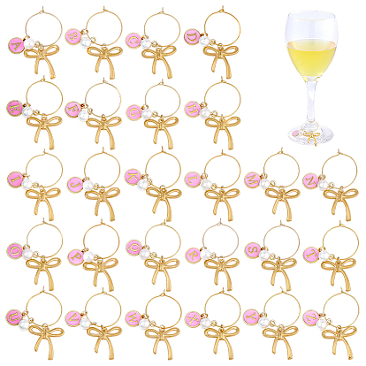 26подвески для бокалов из эмали из сплава, с подвесками в виде бокала вина из АБС-пластика и латуни, бант с буквой a~z