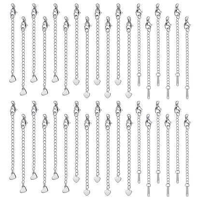 60 шт. 3 стили 304 удлинитель цепи из нержавеющей стали, сердце, с застежками и подвеской