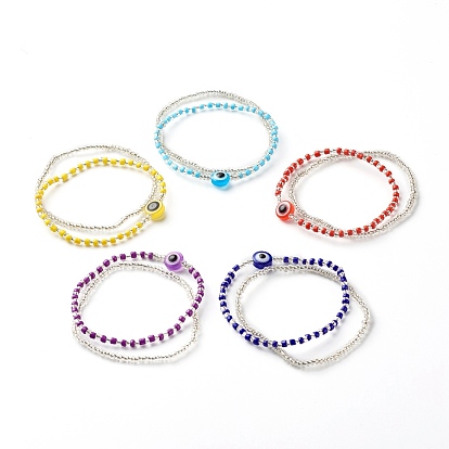 Evil Eye Resin Beads Bracelets Set for Women Girl, Crystal Glass Seed Stretch Bracelets Set