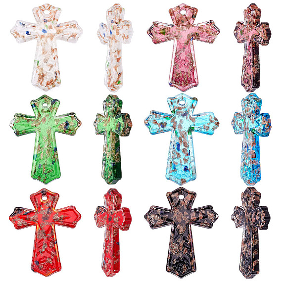 6 шт. 6 цвета золотой песок подвески ручной работы в технике лэмпворк, крестик