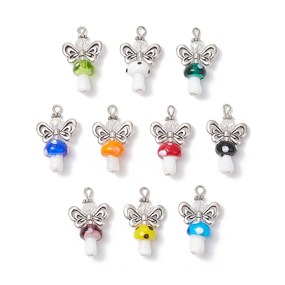 Бусины ручной работы лэмпворк с подвесками из стеклянных бусин, гриб и ангел, с фурнитурой из сплава в тибетском стиле и железными штифтами с плоскими головками