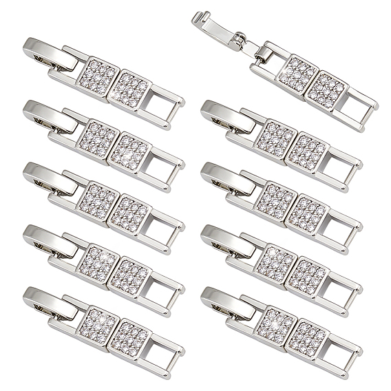 10шт. латунные микропаве прозрачные кубические цирконии застежки для часовых ремешков, квадратный