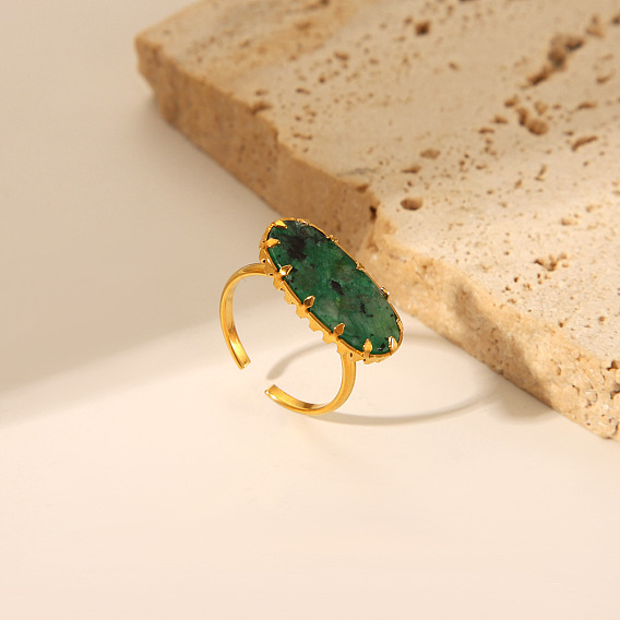 Овальные кольца из синтетической бирюзы, манжеты из нержавеющей стали, золотые