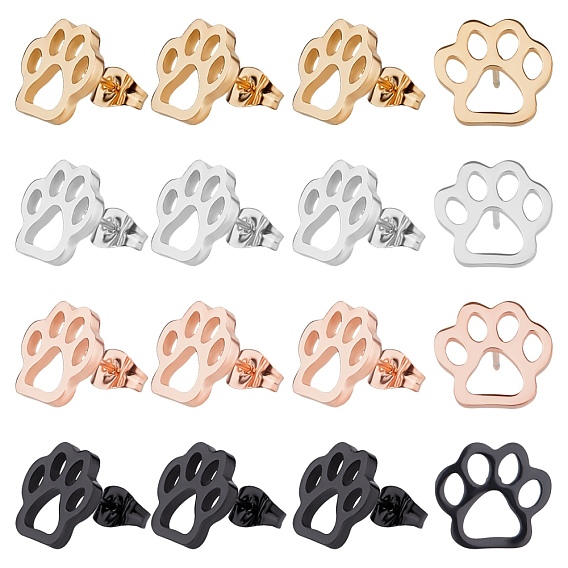 Stainless Steel Stud Earrings, Cat Paw Prints