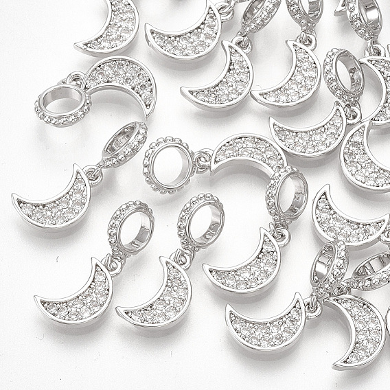 Латунное микропейв с кубическим цирконием европейские подвески с подвесками, Подвески с большими отверстиями, луна, прозрачные