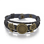 Имитационный браслет кожаный делать, с установкой кабошона из сплава и вощенными шнурами, дерево, античная бронза