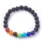 Natural Lava Rock Beads Stretch Bracelets, with Natural & Synthetic Mixed Gemstone and Alloy Spacer Beads, Chakra