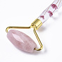 Natural Rose Quartz Massage Tools, Facial Rollers, with K9 Glass & Dried Flower Handle & Zinc Alloy Findings