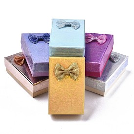 Cardboard Jewelry Boxes, for  Necklaces, Ring, Earring, with Bowknot Ribbon Outside and White Sponge Inside, Rectangle