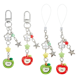 4шт. 4 стили: подвески в виде звезды из полиэстера и пластика с рисунком яблока, старинное серебро и платина