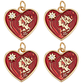 6подвески из кубического циркония с покрытием из латуни с микропаве, с прыжковыми кольцами и эмалью, долговечный, без свинца и без кадмия, сердце с женщинами и солнечным шармом