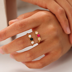 Круглое кольцо с натуральным драгоценным камнем, манжетное кольцо из нержавеющей стали для женщин, реальный 18 k позолоченный