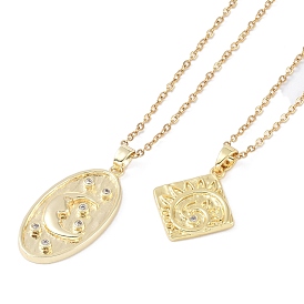 201 Stainless Steel Cable Chain Necklaces, Brass Micro Pave Clear Cubic Zirconia Pendant Necklaces, Real 18K Gold Plated