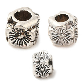 Tibetan Style Alloy Beads, Cadmium Free & Lead Free, Cube with Flower Pattern