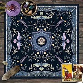 Polyester Tarot Tablecloth for Divination, Tarot Card Pad, Pendulum Tablecloth, Square with Flower & Bird Pattern