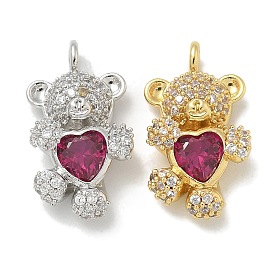 Rack Plating Brass Micro Pave Cubic Zirconia Pendants, Long-Lasting Plated, Lead Free & Cadmium Free, Bear Charms