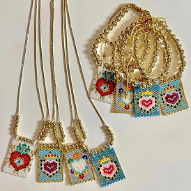 Подвеска в форме сердца из стеклянных бус во французском стиле с латунной коробкой, регулируемые ожерелья для женщин и мужчин, золотые