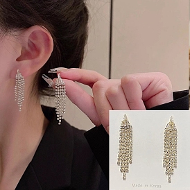 Alloy Rhinestone Dangle Stud Earrings for Women, Tassel Earrings, with 925 Sterling Silver Pin