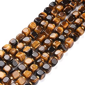Natural Tiger Eye Beads Strands, with Seed Beads, Square