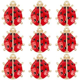 30 шт. Подвески из сплава эмали, золотой свет, без кадмия, без никеля и без свинца, очарование божьей коровки
