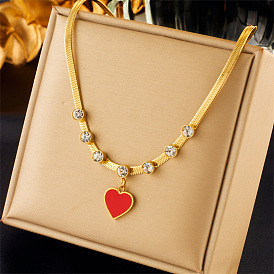 Vintage Diamond Heart Pendant Snake Chain Necklace for Chic Minimalist Style