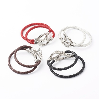Braided Imitation Cowhide Leather Cord Bracelets for Couple, with 304 Stainless Steel Magnetic Clasps