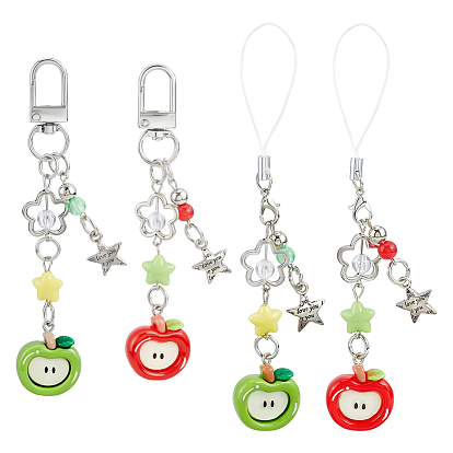 4шт. 4 стили: подвески в виде звезды из полиэстера и пластика с рисунком яблока, старинное серебро и платина