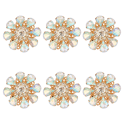 6 шт. акриловые пуговицы со стразами, с латунной фурнитурой , цветок