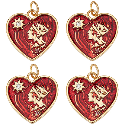 6подвески из кубического циркония с покрытием из латуни с микропаве, с прыжковыми кольцами и эмалью, долговечный, без свинца и без кадмия, сердце с женщинами и солнечным шармом