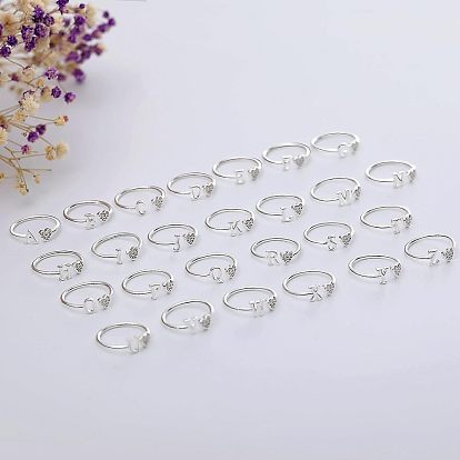 Регулируемые латунные манжеты со стразами для женщин, Сердце и письмо, платина