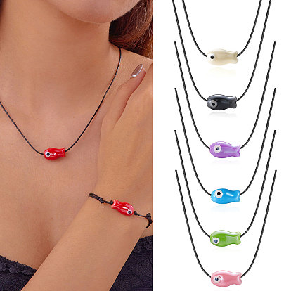 Рыба фарфоровый кулон ожерелья из черного воскового шнура