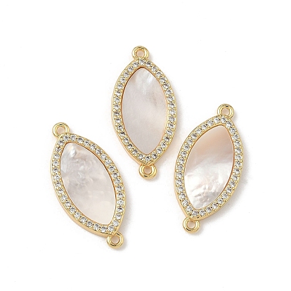 Подвески-коннекторы в виде конского глаза из латуни с микропаве из прозрачного кубического циркония и натуральной ракушки, долговечный, без свинца и без кадмия, стойки покрытие, цвет морской раковины