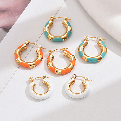 Серьги-кольца из нержавеющей стали с покрытием из настоящего золота 18k, с эмалью