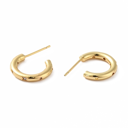Cubic Zirconia C-shape with Star Stud Earrings, Real 18K Gold Plated Brass Half Hoop Earrings for Women, Lead Free & Cadmium Free