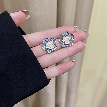 Серьги-гвоздики из сплава и эмали ко Дню святого Валентина, цветок, с 925 фурнитурой для сережек из стерлингового серебра