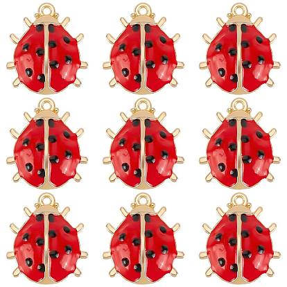 30 шт. Подвески из сплава эмали, золотой свет, без кадмия, без никеля и без свинца, очарование божьей коровки
