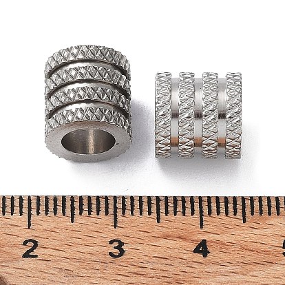 303 Stainless Steel European Beads, Large Hole Beads, Grooved Column