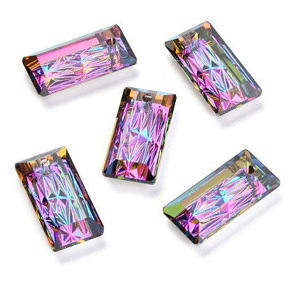Embossed Glass Rhinestone Pendants, Rectangle, Faceted