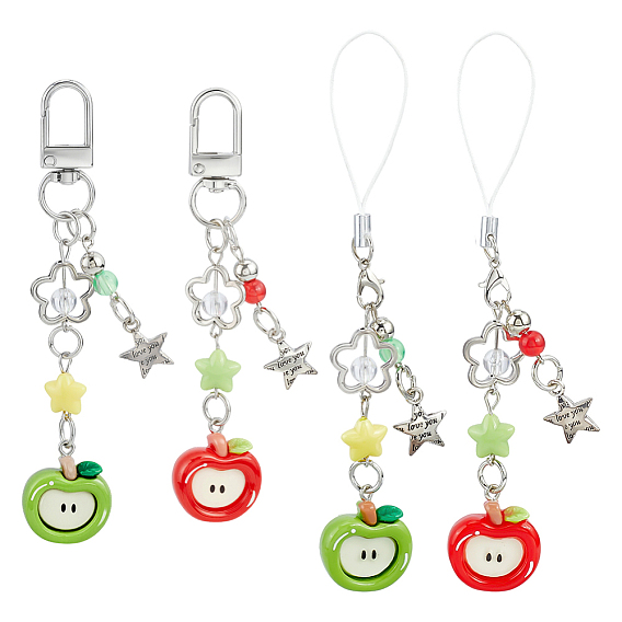 4шт. 4 стили: подвески в виде звезды из полиэстера и пластика с рисунком яблока, старинное серебро и платина